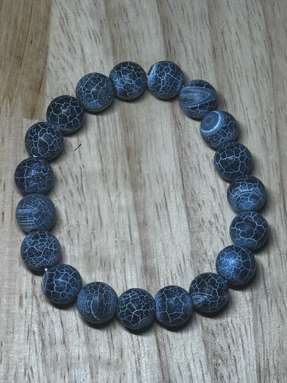 Dark Blue Crackle Agate Beaded Stretch Bracelet